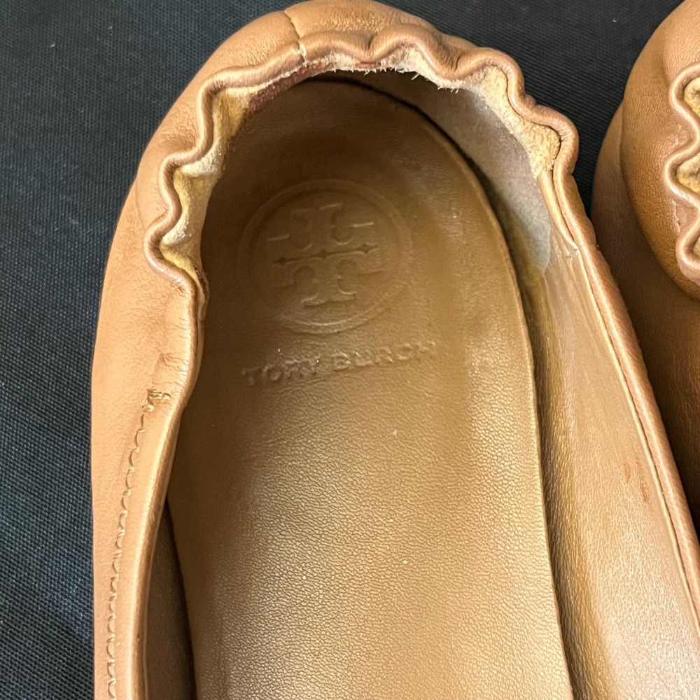Tory Burch Eleanor Ballet Flats Tan Leather Gold Logo Round Toe Women Size 9 - Picture 11 of 11